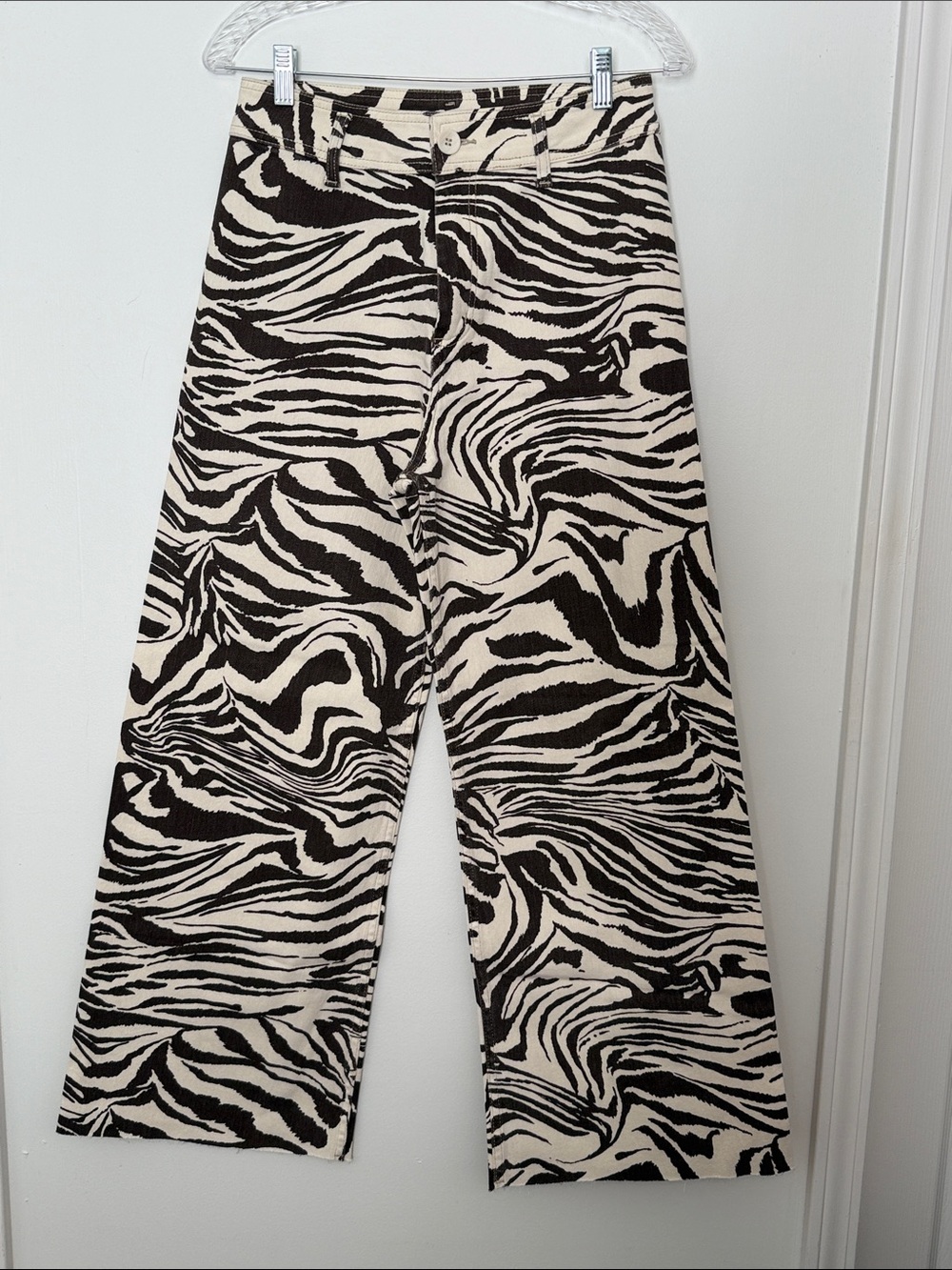 High-Rise Zebra Print Wide-Leg Pants - Black & Cream
